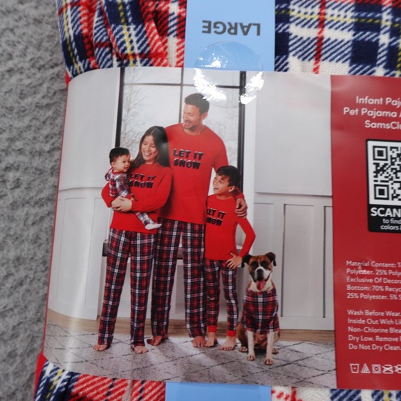 Members Mark Mens Large Red Let It Snow Pajama Set Holiday NEW Plaid - Picture 7 of 9